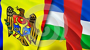 Moldova and Central African Republic flags. 3D Waving flag design. Moldova Central African Republic flag, picture, wallpaper.