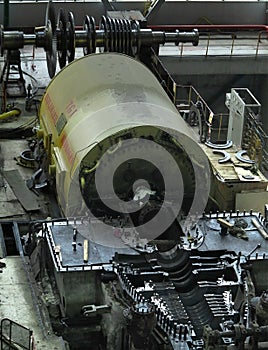 28.01.2020, Moldova, Chisinau: Power generator steam turbine in repair process, machinery, pipes, tubes at power plant