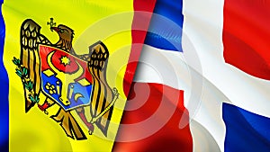 Moldova and Dominican Republic flags. 3D Waving flag design. Moldova Dominican Republic flag, picture, wallpaper. Moldova vs