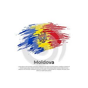 Moldova flag. Brush strokes. Brush painted moldavian flag on a white background. Vector design national poster, template. Place