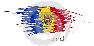 Moldova flag. Brush strokes, grunge. Stripes colors of the moldavian flag on a white background. Vector design national poster,