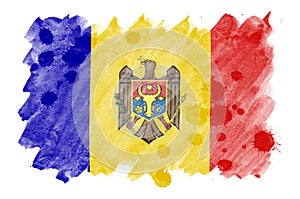 Moldavsko vlajka je líčil v kvapalina akvarel štýl izolované na bielom pozadí 