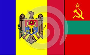 Moldova flag merge Transnistria flag vector illustration isolated. Pridnestrovian Moldavian Republic.