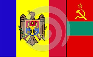 Moldova flag merge Transnistria flag vector illustration isolated. Pridnestrovian Moldavian Republic. photo