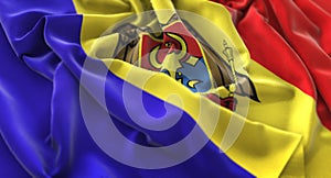 Moldova Flag Ruffled Beautifully Waving Macro Close-Up Shot