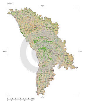 Moldova shape on white. Topo French