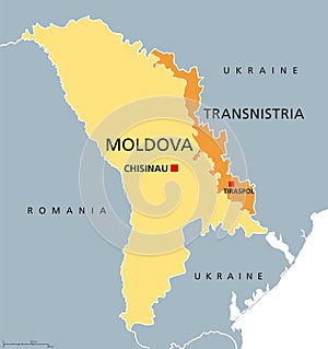 Moldova and breakaway state Transnistria, political map photo