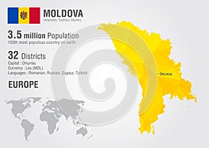 Moldova world map with a pixel diamond texture. photo