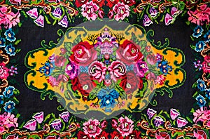 Moldovan National woven carpet, ornament with flowers roses photo