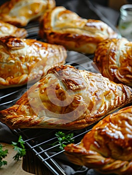 Moldovan placinte on a cooling rack, filled pastries with cheese or fruit. A traditional and flavorful dish from Moldova photo