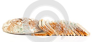 Moldy bread isolated on white background danger