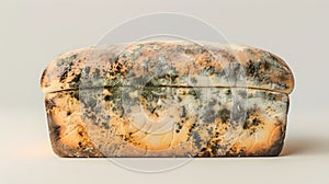 Moldy Bread on a Neutral Background Demonstrates Food Spoilage. Health Concerns, Food Waste Conceptual Image. Stock