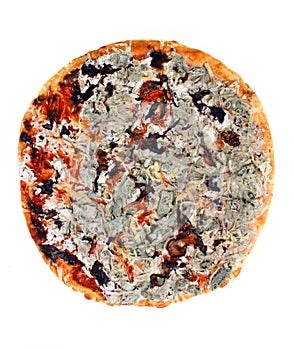 Moldy pizza isolated