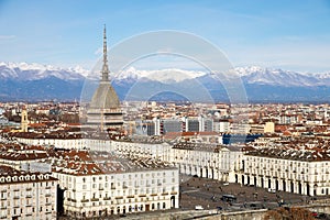 Mole Antonelliana and Turin view from Monte dei Cappuccini hill, Italy