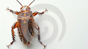 Mole cricket isolated on a white backdrop. Detailed European Gryllotalpa. Concept of entomology, soil ecosystem, and