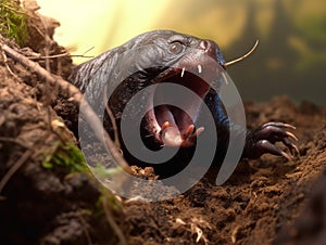 Mole eating earthworm