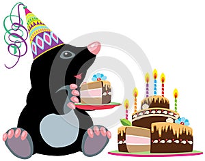Mole holding a piece of cake