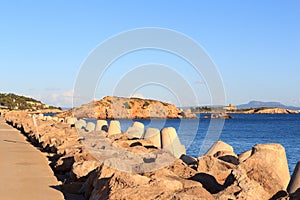 Mole and Mediterranean Sea at harbour Puerto Portals in Portals Nous on Majorca