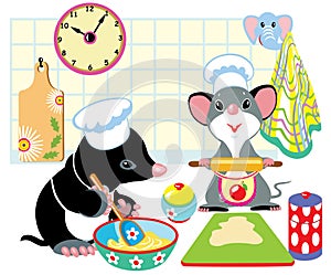 Mole and mouse preparing dough