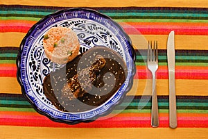 Mole Poblano with Chicken is Mexican Food in Puebla Mexico photo