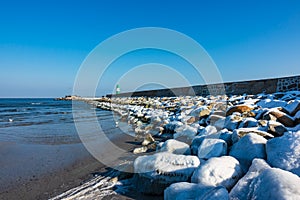 Mole in winter time in Warnemuende, Germany