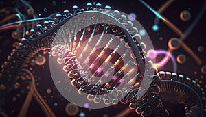 A molecula dna structure on a dark background.