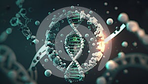 A molecula dna structure on a dark background.