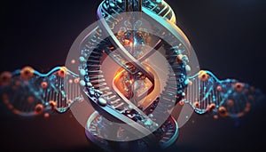 A molecula dna structure on a dark background.