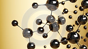molecular or atomic structure shiny black golden brown background. Abstract concept of medical, science, technology energy.