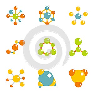 Molecular chemistry icons set, flat style