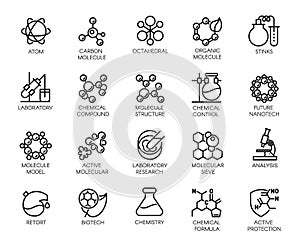 Molecular chemistry, physics and medicine concept icons