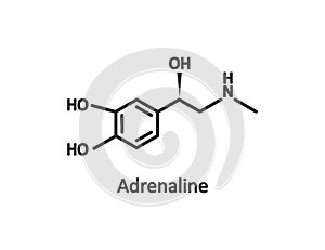 Molecular formula of adrenaline icon. Structure of molecule epinephrine symbol. Sign substance released during shock vector