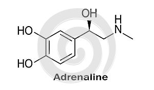 Molecular formula of adrenaline, structure of molecule