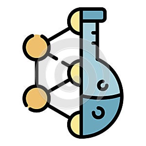 Molecular lattice and flask icon color outline vector