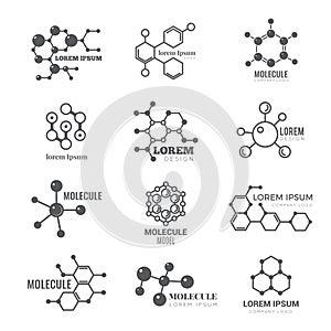 Molecular logo. Chemistry dna molecule scientific structure atom business brand vector concept