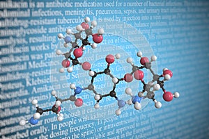 Molecular model of amikacin, 3D rendering