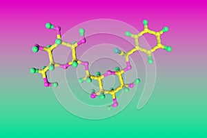 Molecular model of amygdalin, laetrile, vitamin B17. Healthy life concept. Scientific background. 3d illustration