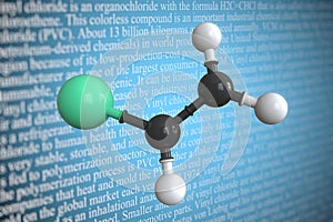 Molecular model of chloroethene, 3D rendering