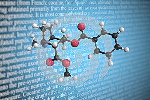 Molecular model of cocaine, 3D rendering
