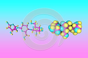 Molecular model of dextrin or maltodextrin, a polysaccharide that is used as a food additive. Scientific background. 3d photo