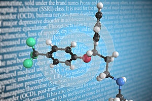 Molecular model of fluoxetine, 3D rendering