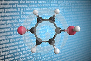 Molecular model of hydroquinone, 3D rendering