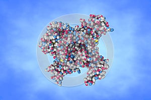 Molecular model of interleukin-15 (IL-15) quaternary complex. IL-15 is a member of the interleukin-2 family that