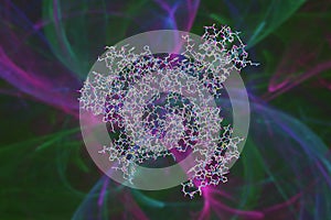 Molecular model of interleukin-15 (IL-15) quaternary complex. IL-15 is a member of the interleukin-2 family that