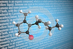 Molecular model of jasmone, 3D rendering
