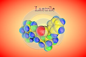 Molecular model of laetrile, vitamin B17. Healthy life concept. Medical background. Scientific background. 3d