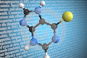 Molecular model of mercaptopurine, 3D rendering photo