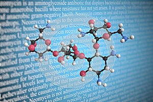 Molecular model of neomycin, 3D rendering
