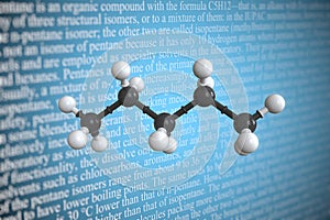 Molecular model of pentane, 3D rendering photo