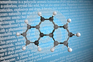Molecular model of phenanthrene, 3D rendering